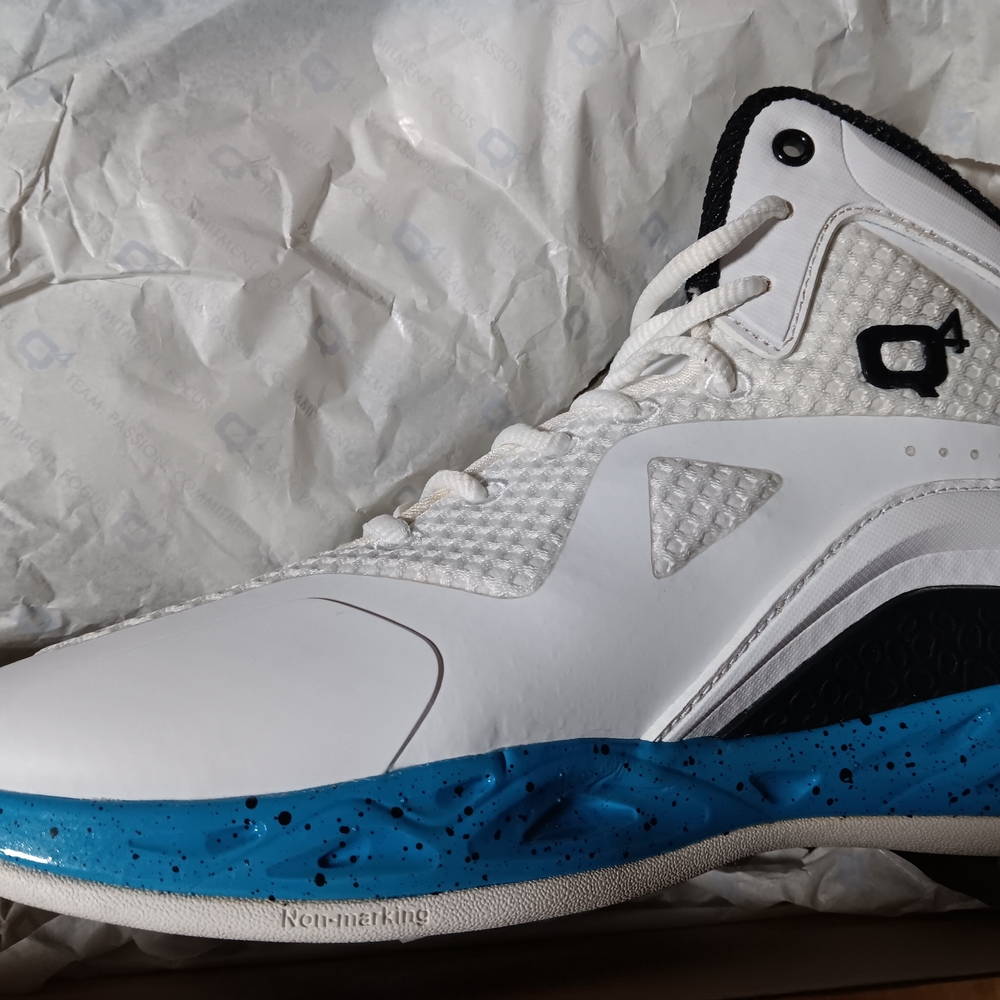 White and Blue Basketball Shoes